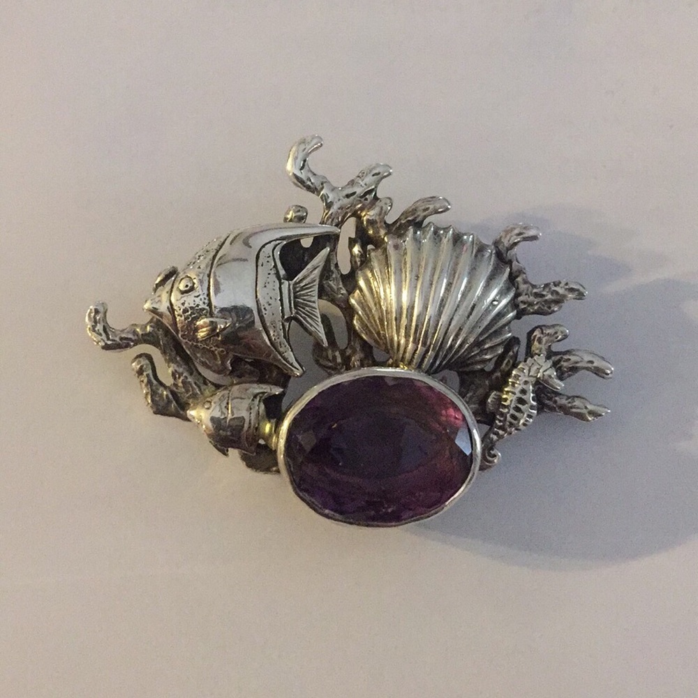 925 Sterling Silver Amethyst OMEGA Pendant